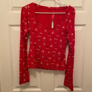 NWTS Skims Women's Limited Edition Scoop Neck Deer Print Red Top Small